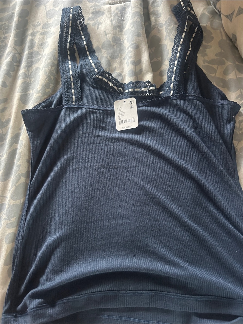 Free People Lace-Trim Ribbed Camisole - Navy Blue - Picture 3 of 4